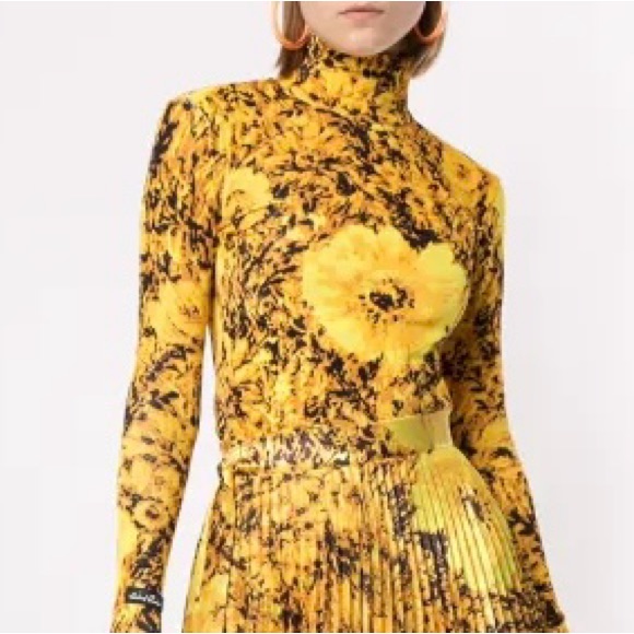 Richard Quinn Floral Yellow Long Sleeve Velour Top Uk 8 / Us 4